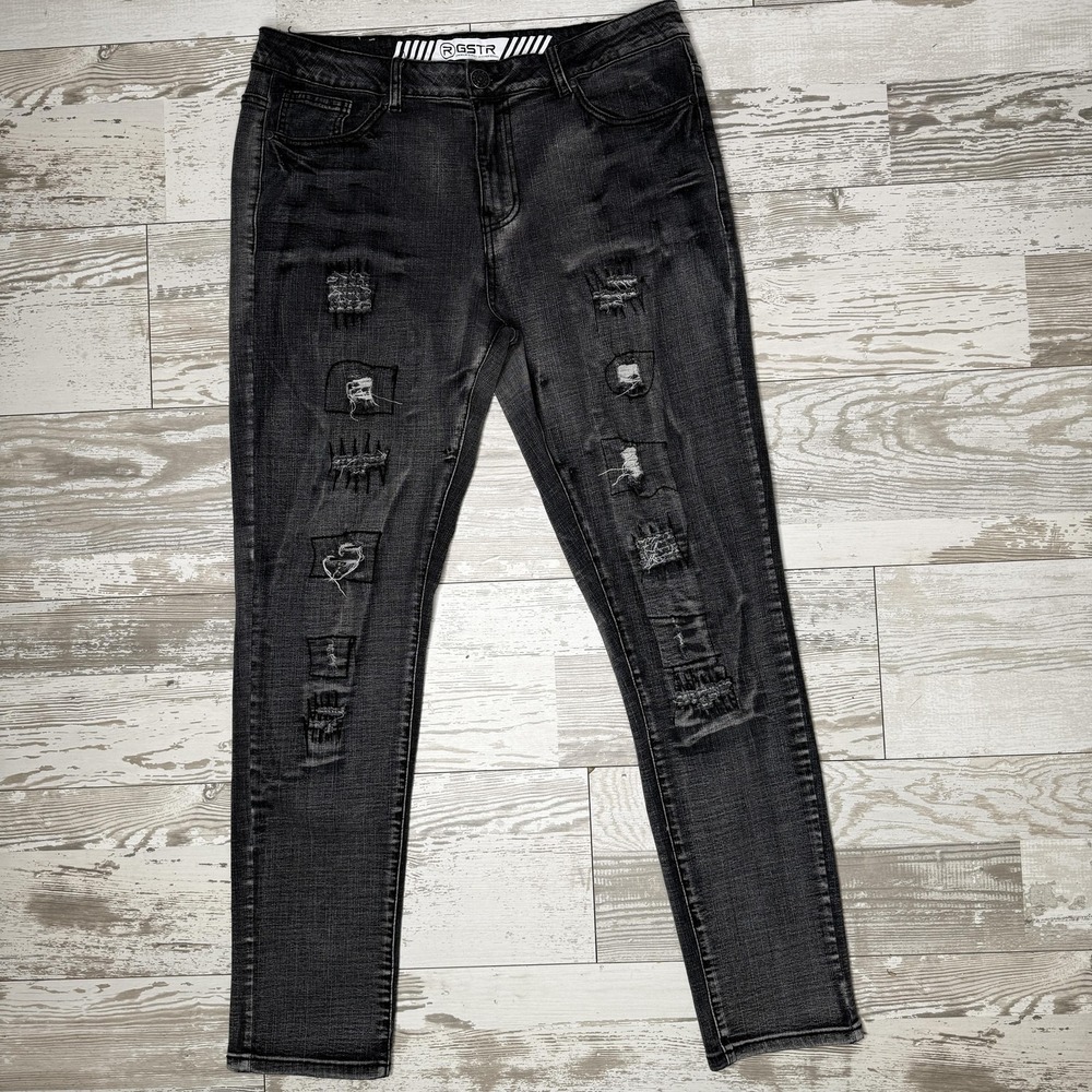 RGSTR Jeans Mens 36x30 Gray Slim Fit Skinny Distressed Charcoal Denim Pants